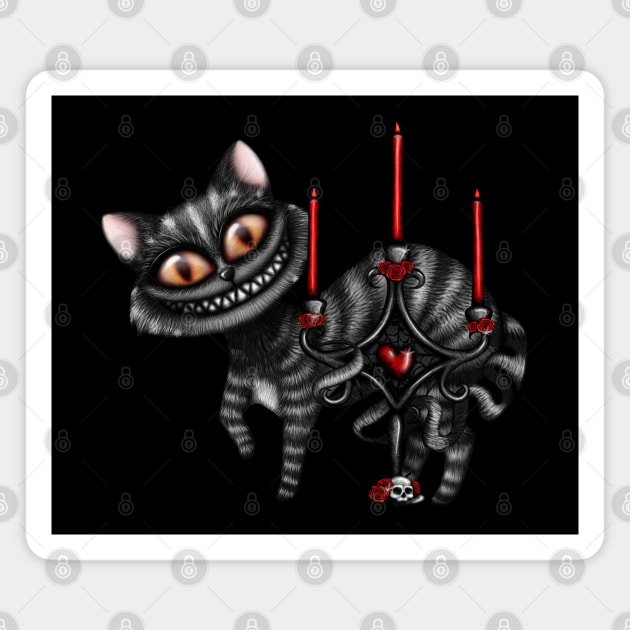 Cheshire Cat with Candlestick Red Version Magnet by DeneboArt